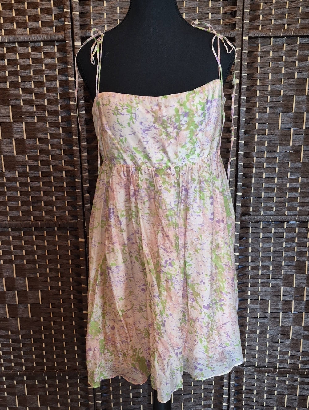 Astr Pastel Tie-Strap Dress in Blush Pink with Floral Accents